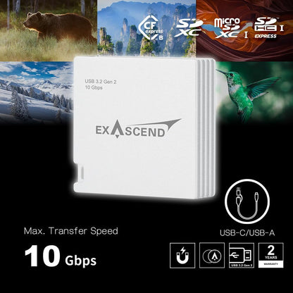 Exascend 4-in-1 CFexpress/SD/SD Express/microSD Multi Card Reader, 10Gbps, USB-C, MagSafe to Mount on Phone and PC