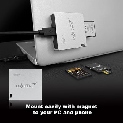 Exascend 4-in-1 CFexpress/SD/SD Express/microSD Multi Card Reader, 10Gbps, USB-C, MagSafe to Mount on Phone and PC