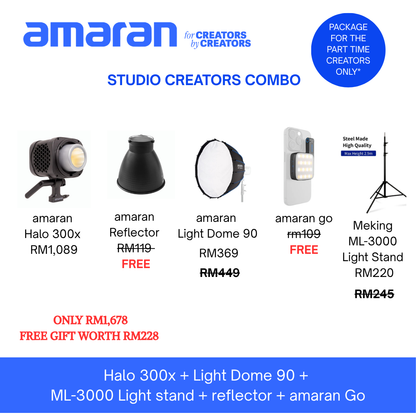 [PRE-ORDER] Combo Halo 300x + Light Dome 90 + reflector + amaran Go + Light Stand