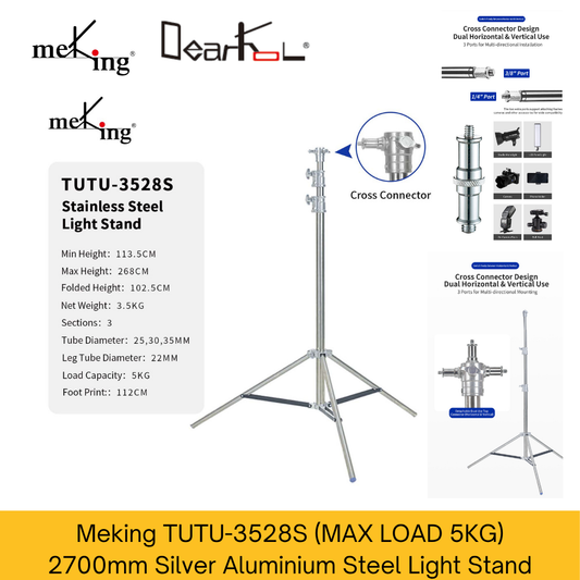 TUTU-3528S Silver Steel Light Stand, 2700mm, Max Load 5Kg