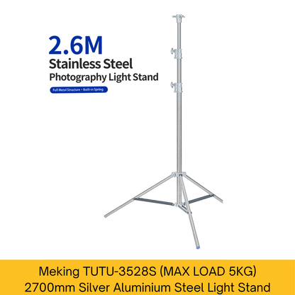 TUTU-3528S Silver Steel Light Stand, 2700mm, Max Load 5Kg