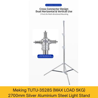TUTU-3528S Silver Steel Light Stand, 2700mm, Max Load 5Kg